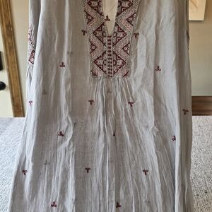 Johnny Was Gray Tunic with Red Embroidery